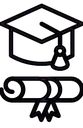 picto noir et blanc avec chapeau diplôme et un diplôme